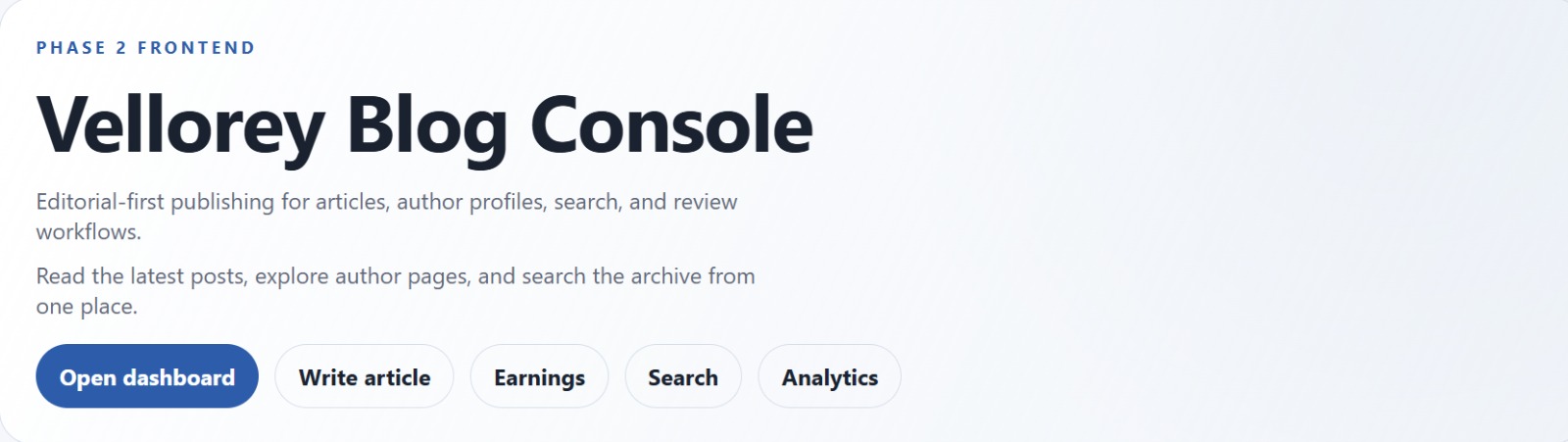 Vellorey dashboard overview